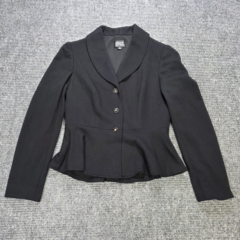 Adrianna Papell Occasions Peplum Blazer Women's Size 4 Black Jewel Button Rayon